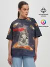 Женская футболка оверсайз / Котик в космосе