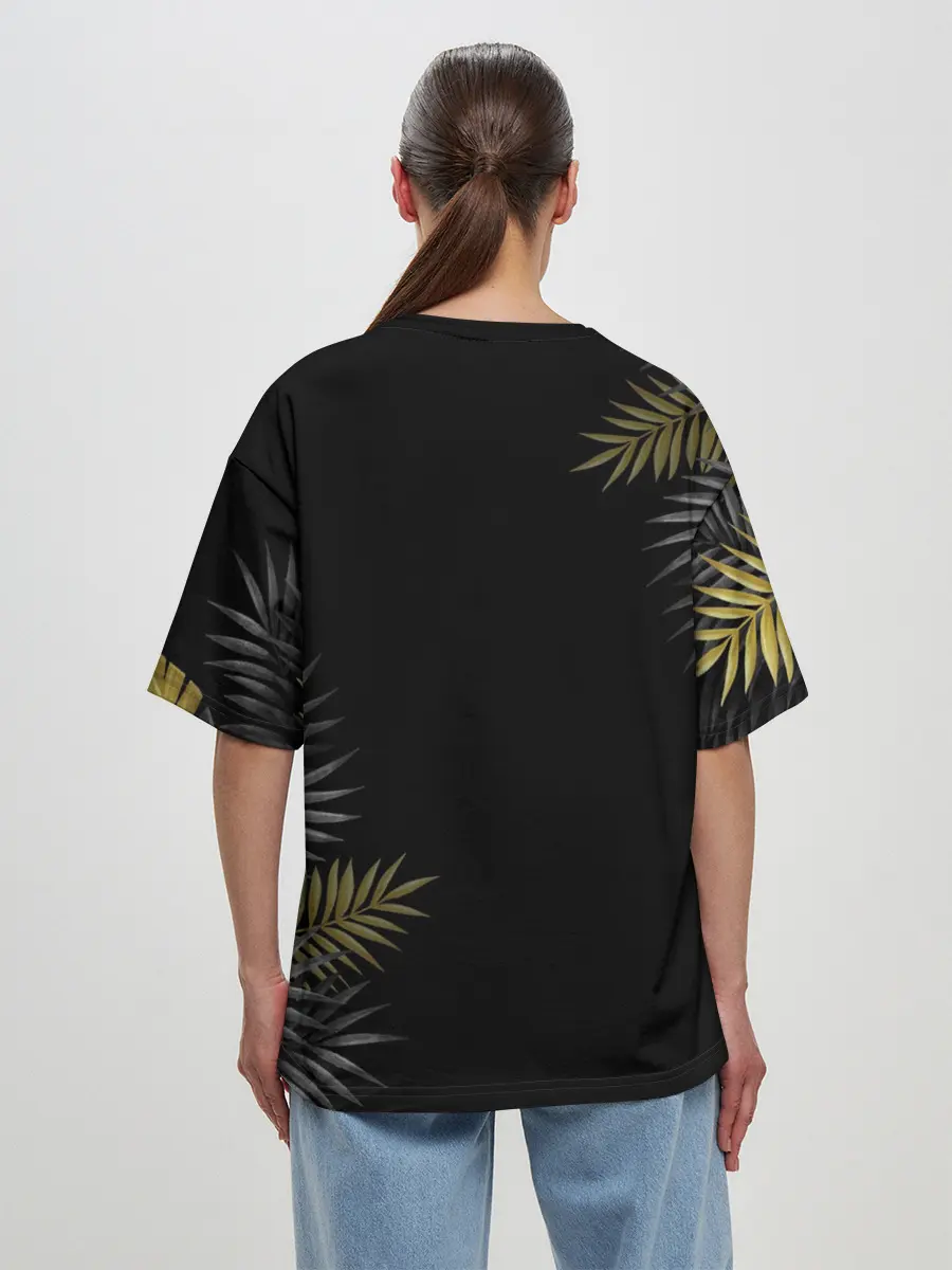 Женская футболка оверсайз / ЗОЛОТЫЕ БАБОЧКИ И ПАПОРОТНИК