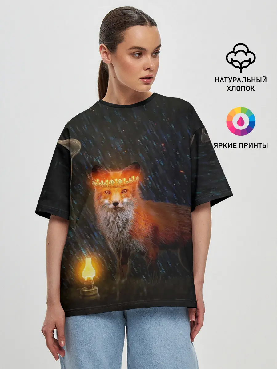 Женская футболка оверсайз / Лиса с огненной короной