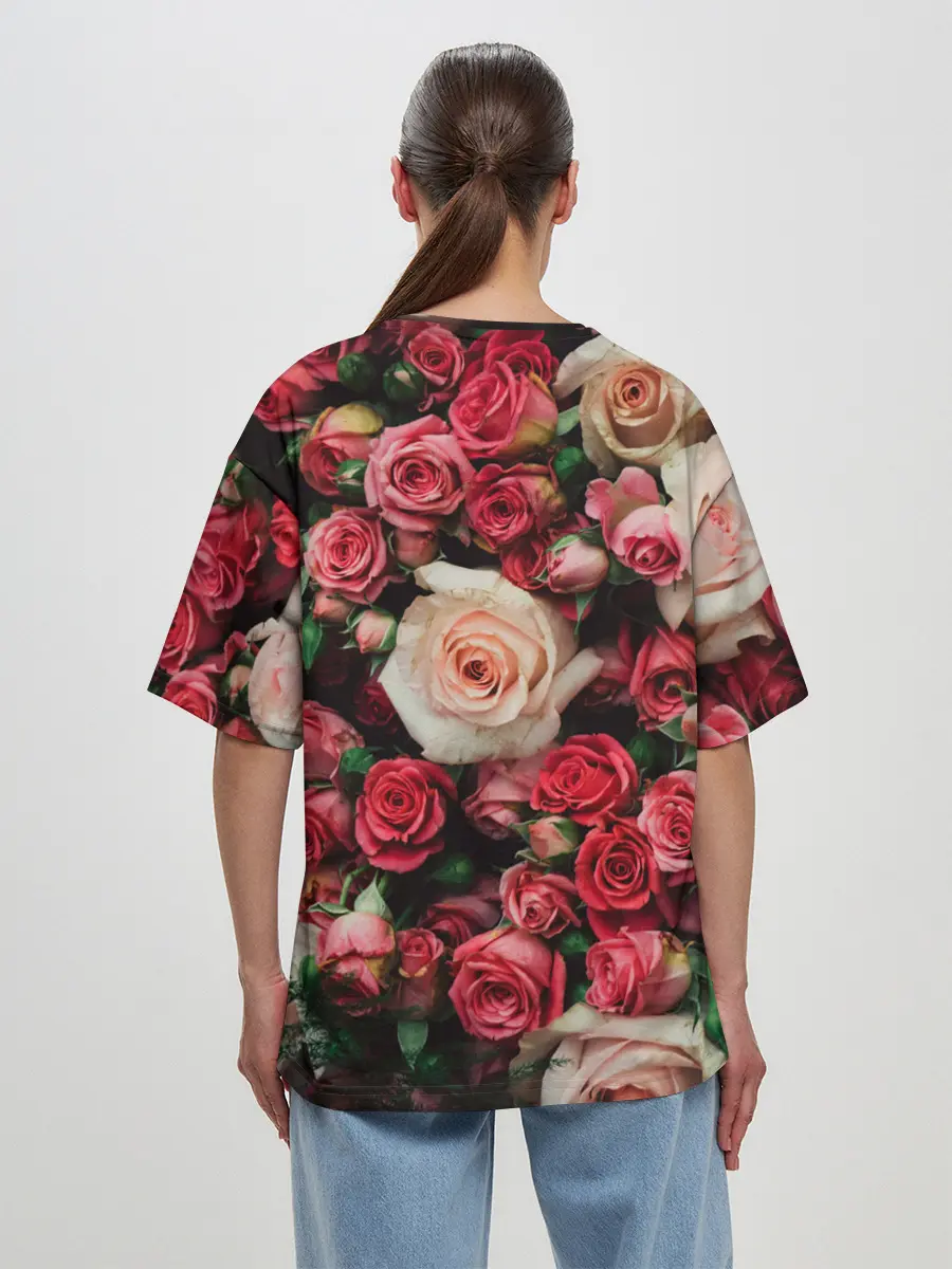 Женская футболка оверсайз / ROSE NEON | РОЗЫ НЕОН