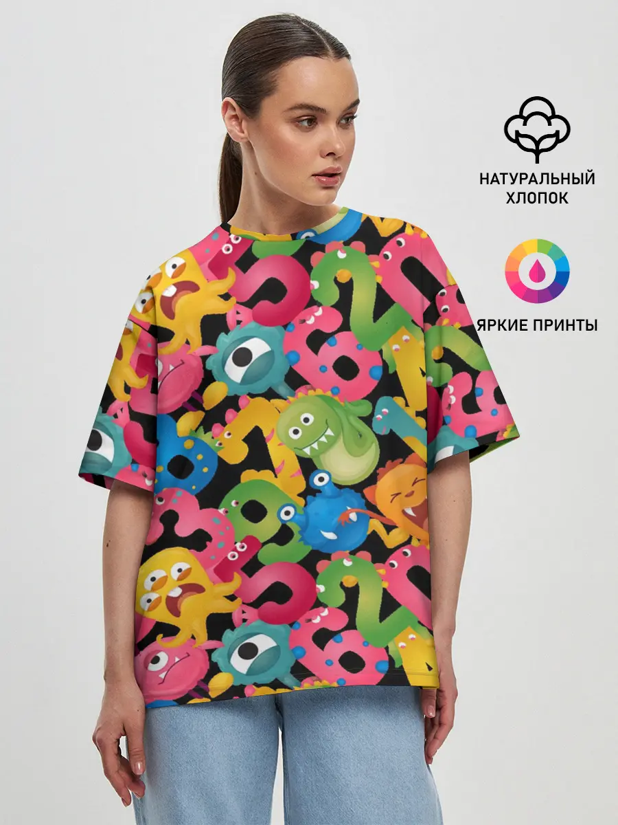 Женская футболка оверсайз / Monstry с цифрами