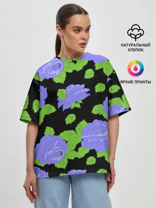 Женская футболка оверсайз / Синие розы