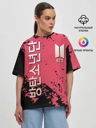 Женская футболка оверсайз / BTS LOGO / БТС ЛОГОТИП
