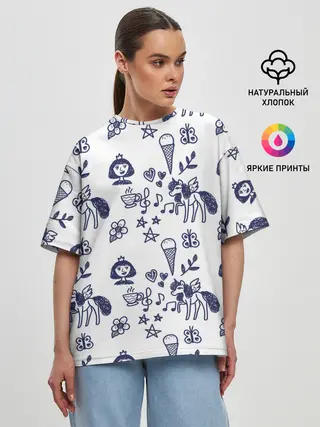 Женская футболка оверсайз / Девчачий дудл