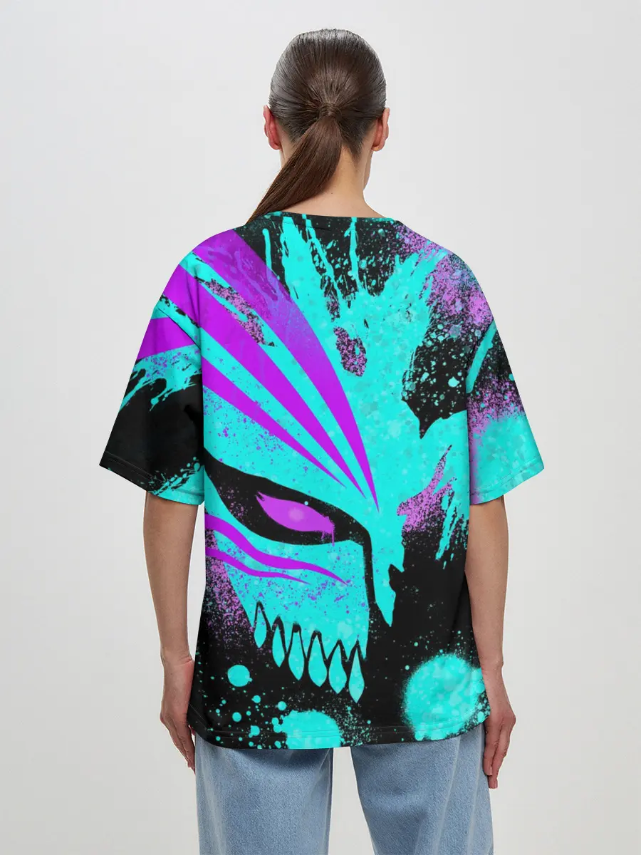 Женская футболка оверсайз / БЛИЧ МАСКА ПУСТОГО НЕОН