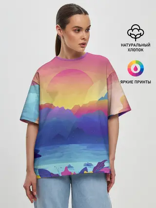 Женская футболка оверсайз / Красочные Горы