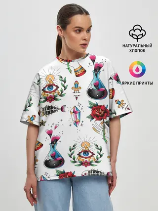 Женская футболка оверсайз / Old school tattoo