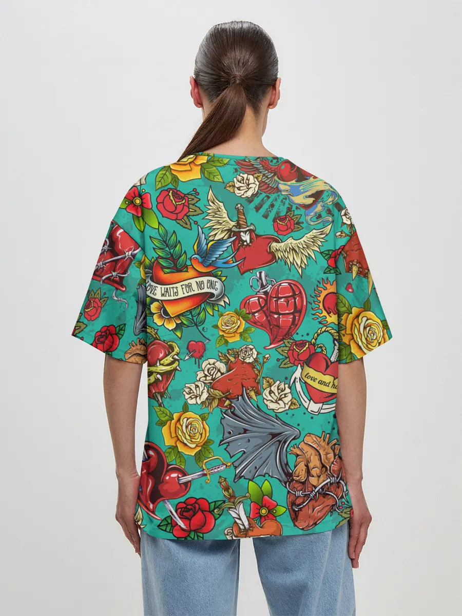 Женская футболка оверсайз / Дела сердечные tattoo