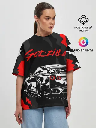 Женская футболка оверсайз / NISSAN GT-R / GODZILLA
