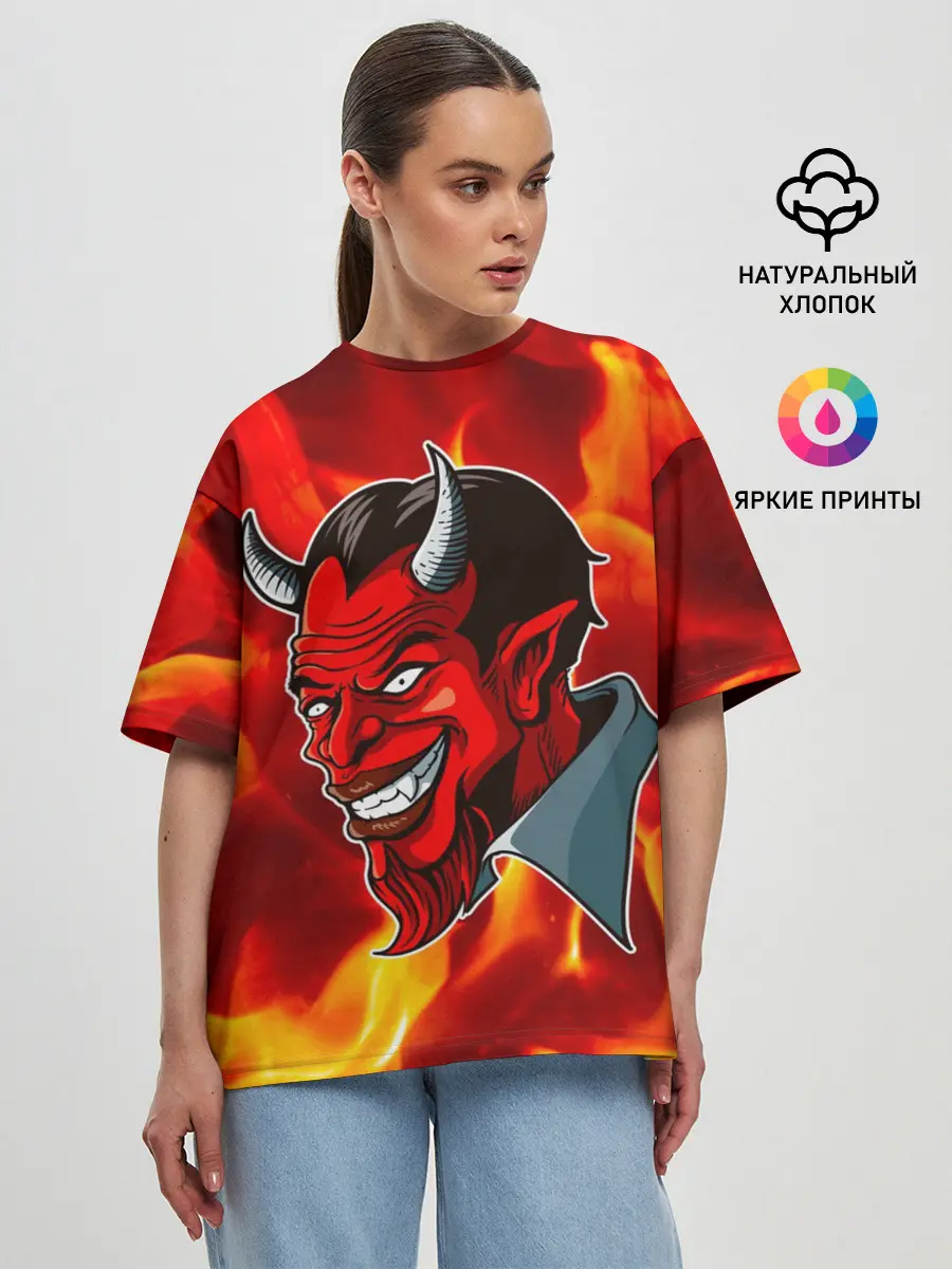 Женская футболка оверсайз / The devil is on fire