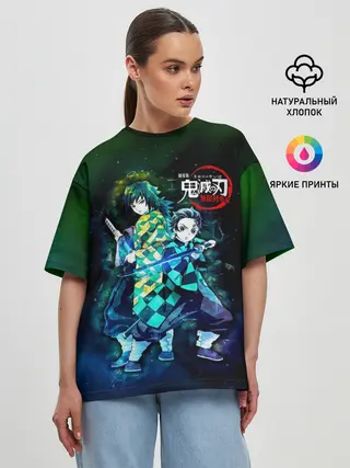 Женская футболка оверсайз / Гию и Танджиро Kimetsu no Yaiba