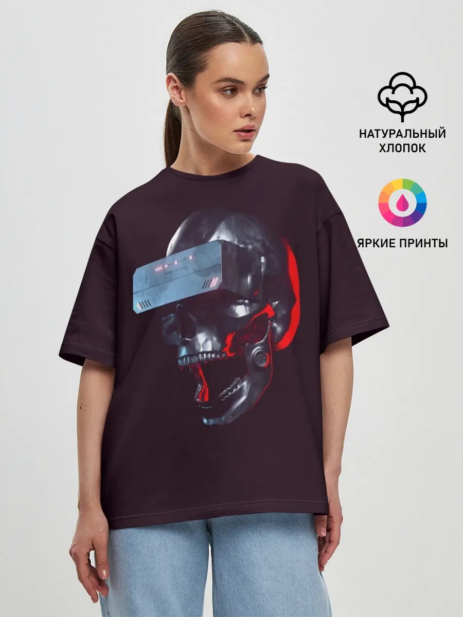 Женская футболка оверсайз / Череп с VR