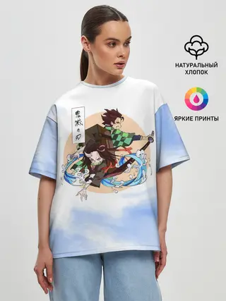 Женская футболка оверсайз / Танджиро и Незуко Камадо