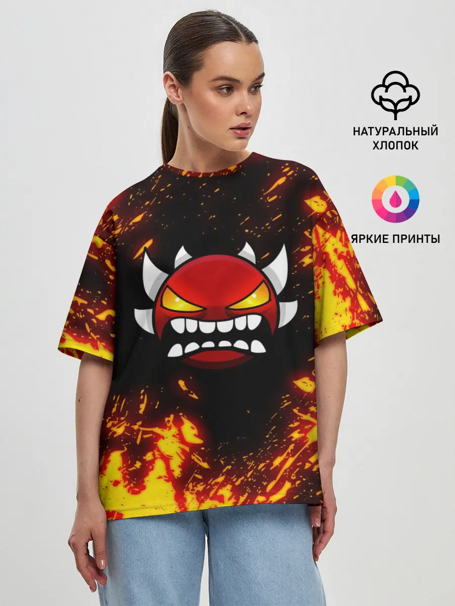 Женская футболка оверсайз / Geometry Dash | Demon