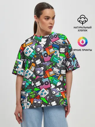 Женская футболка оверсайз / Geometry Dash | Pattern