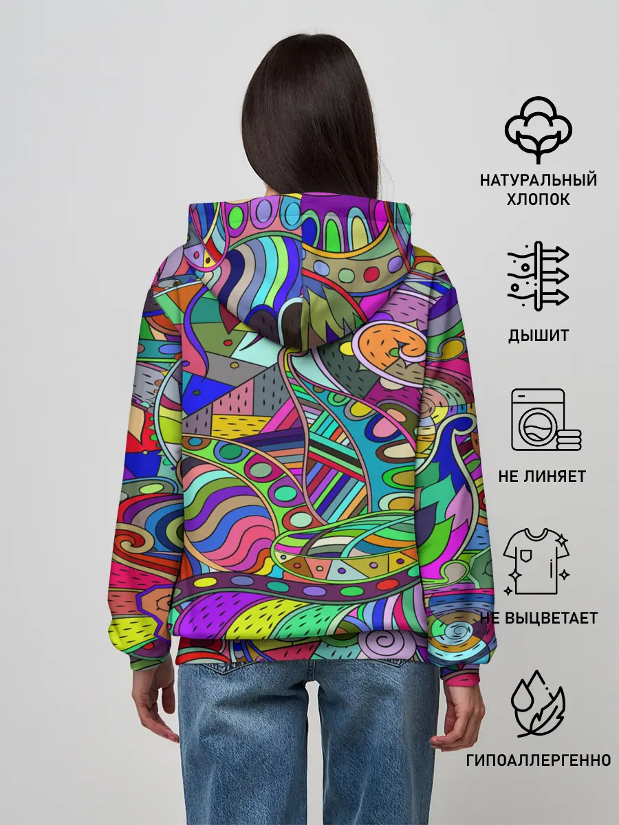 Женское худи / Дудлы узор разноцветный хиппи