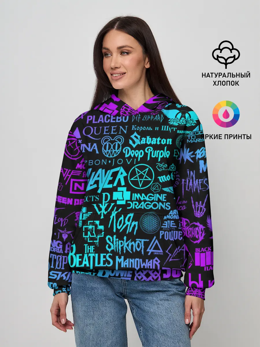 Женское худи / ЛОГОТИПЫ РОК ГРУПП НЕОН