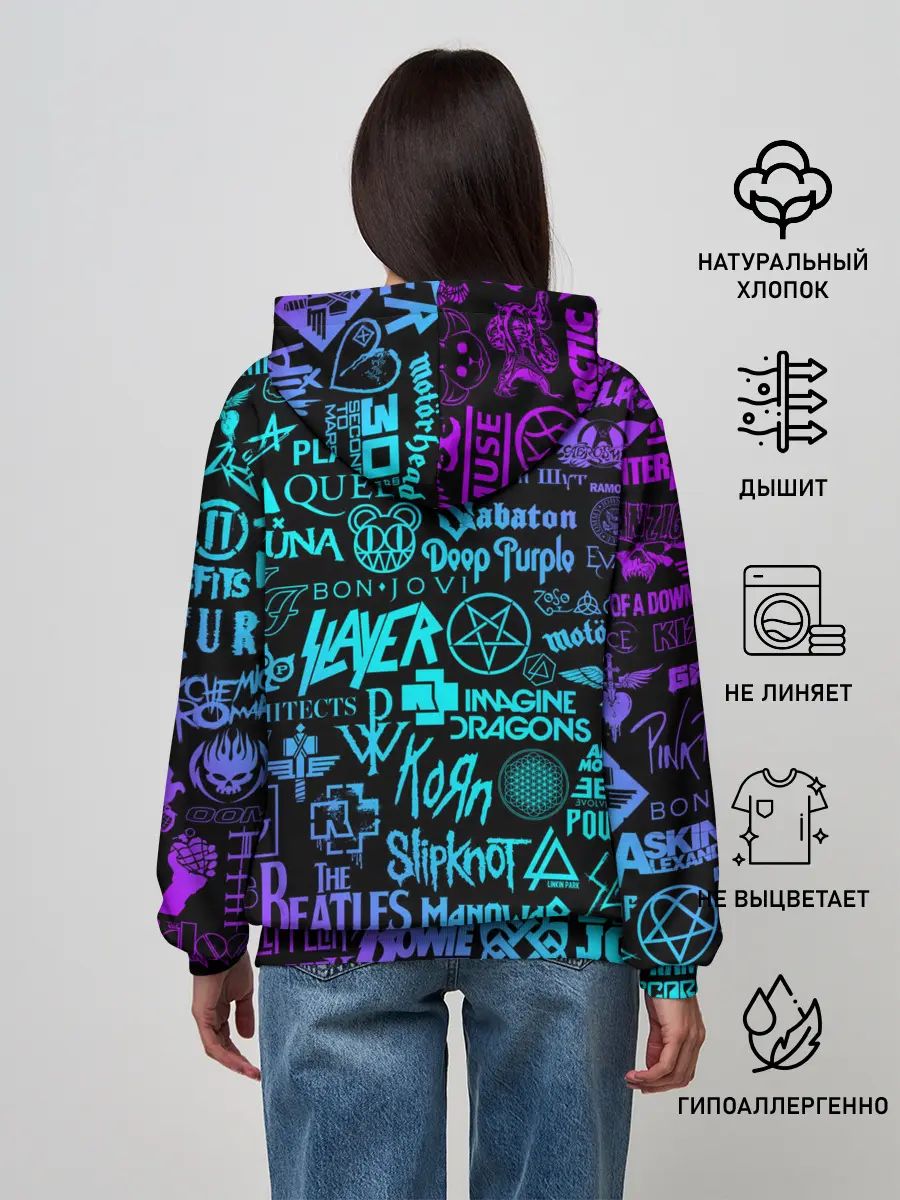 Женское худи / ЛОГОТИПЫ РОК ГРУПП НЕОН