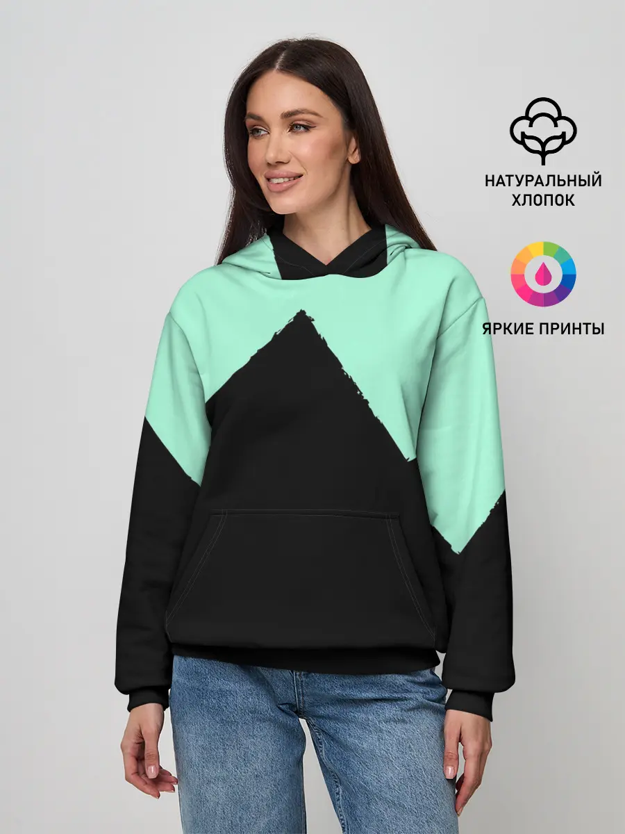 Женское худи / неровные зубья черный мятный