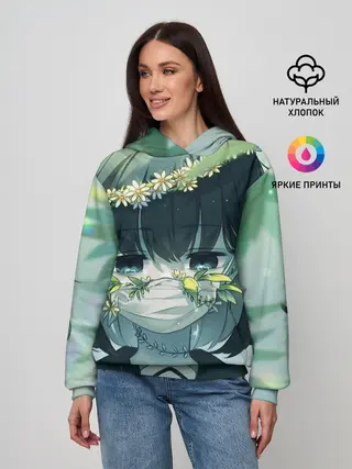 Женское худи / аниме школьница маска цветы