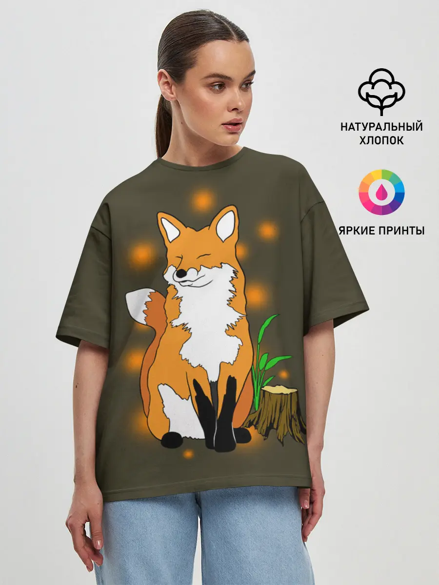 Женская футболка оверсайз / Лиса в лесу