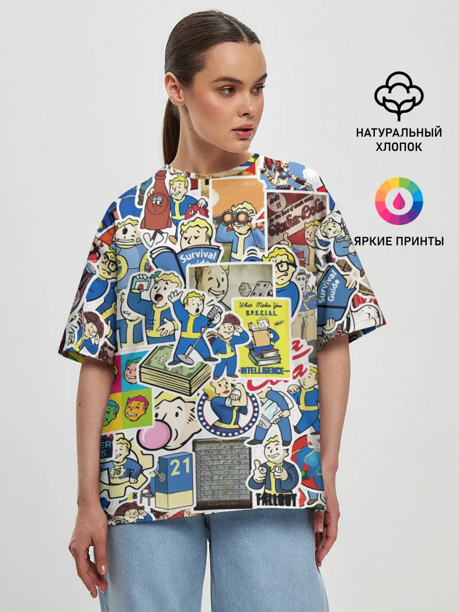 Женская футболка оверсайз / FALLOUT STICKER BOMBING