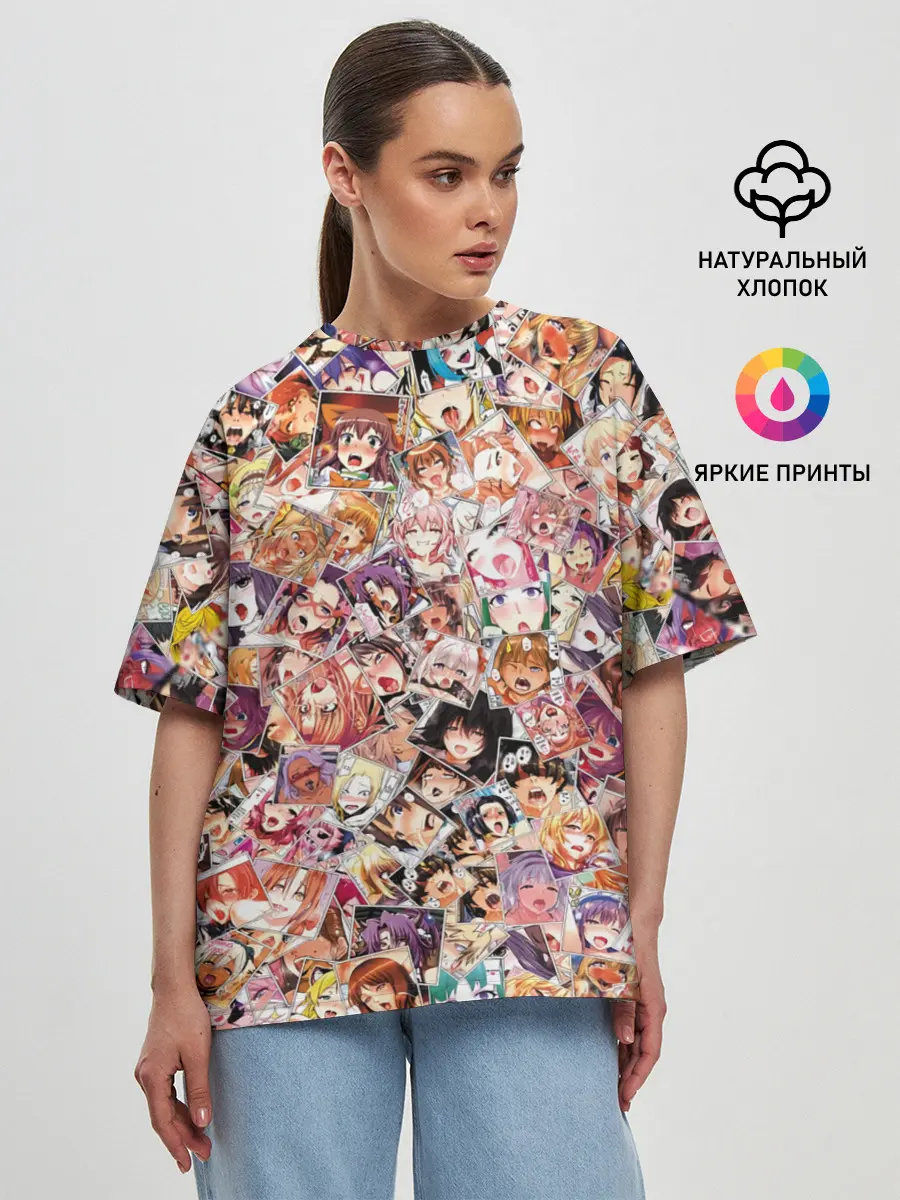 Женская футболка оверсайз / Яркий паттерн АХЕГАО