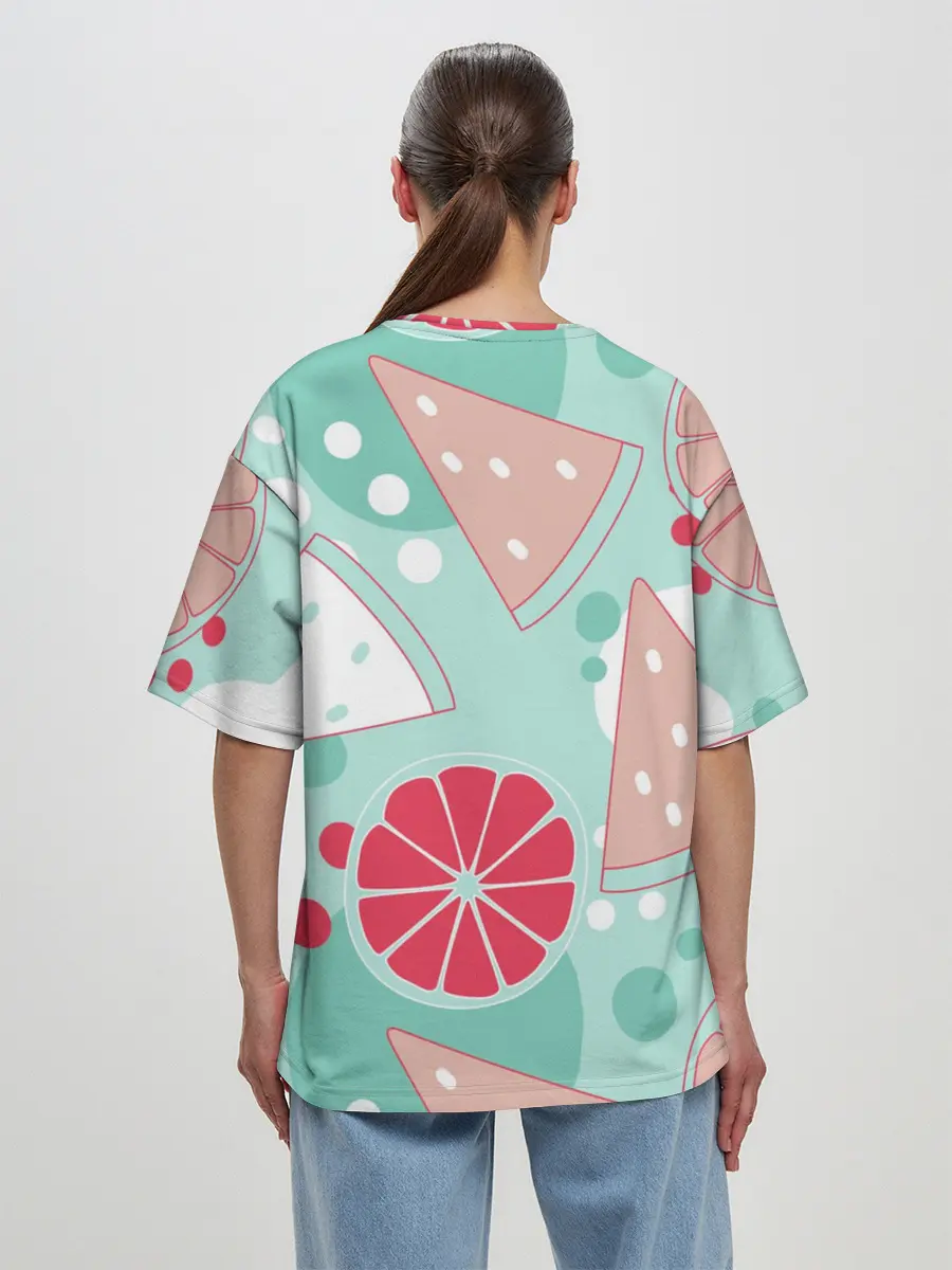 Женская футболка оверсайз / Арбузно-цитрусовый узор