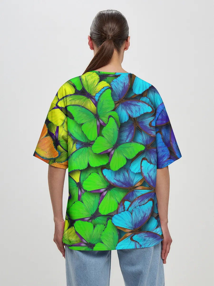 Женская футболка оверсайз / Радужные бабочки