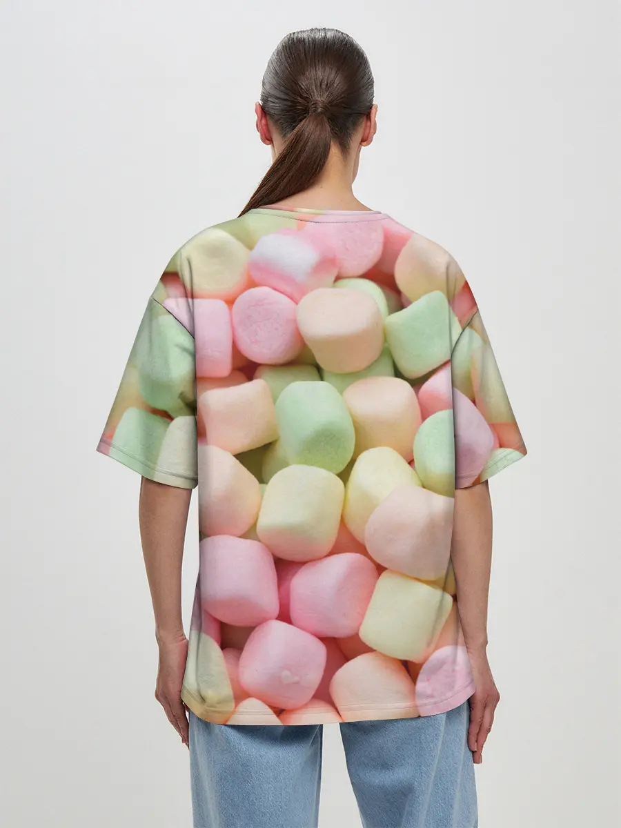 Женская футболка оверсайз / маршмэлов зефирки нежные