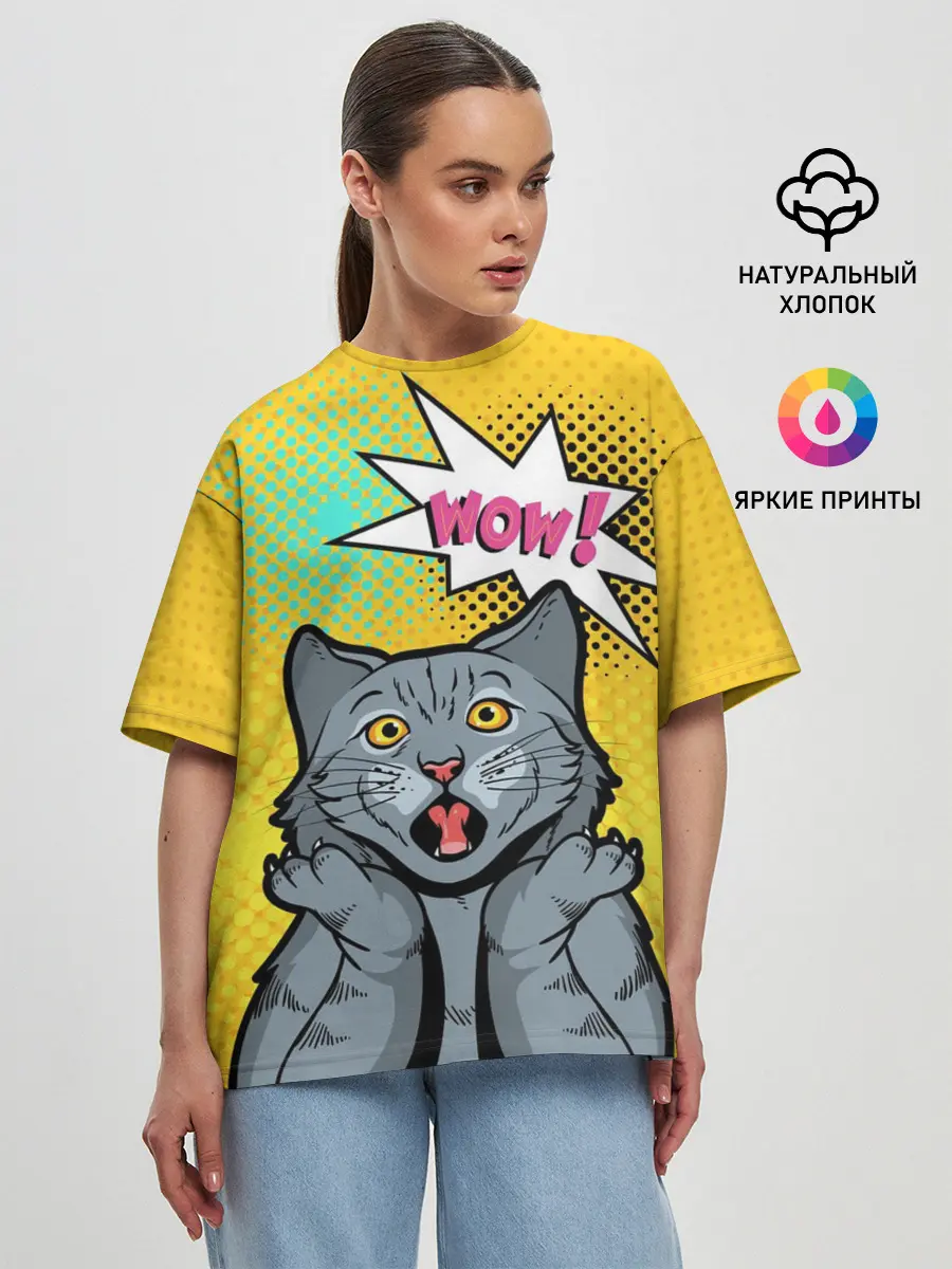 Женская футболка оверсайз / Pop Art Cat | Wow
