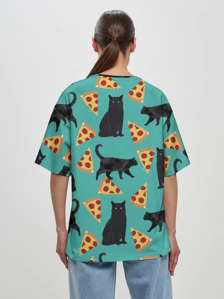 Женская футболка оверсайз / Котики и Пиццы