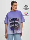 Женская футболка оверсайз / енот акварелью потеки