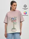 Женская футболка оверсайз / Птичка в гнезде роза
