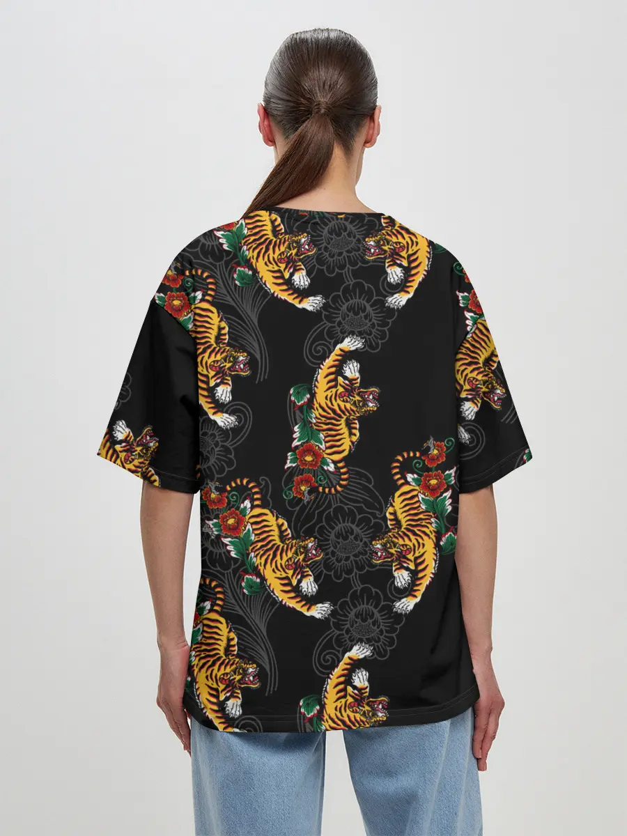 Женская футболка оверсайз / Японский стиль - тигры