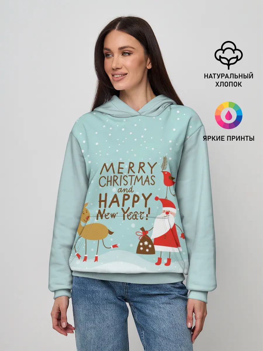 Женское худи / олень и Дед Мороз