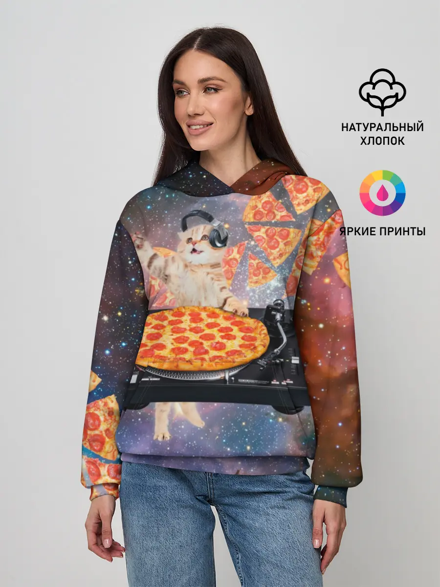 Женское худи / Кот Диджей