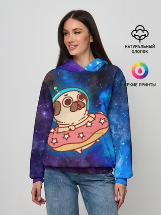 Женское худи / Мопс Космонавт