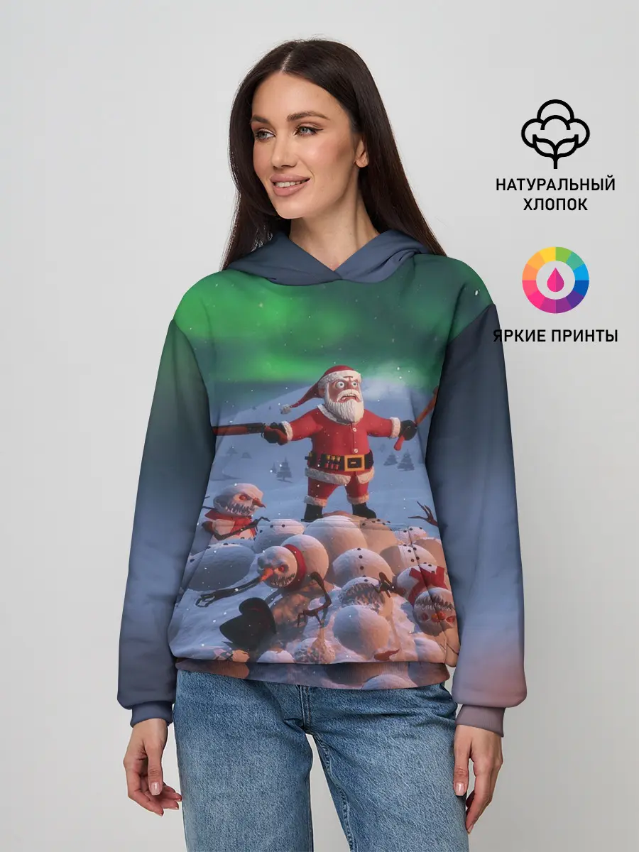 Женское худи / Дед мороз и снеговики-зомби