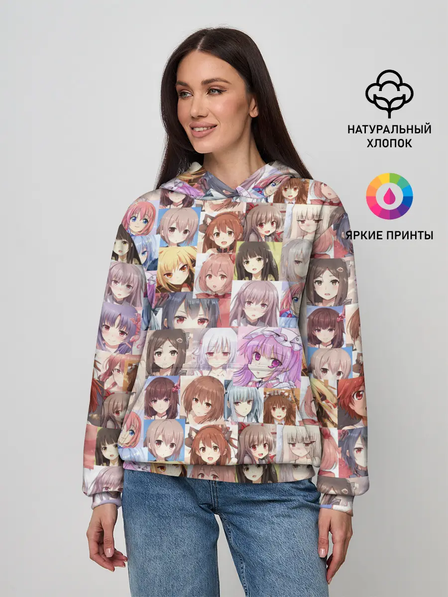 Женское худи / MANY FACES OF ANIME GIRLS monochrome