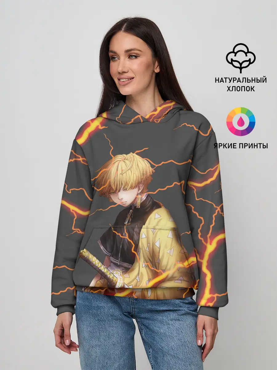 Женское худи / KIMETSU NO YAIBA оранжевые молнии