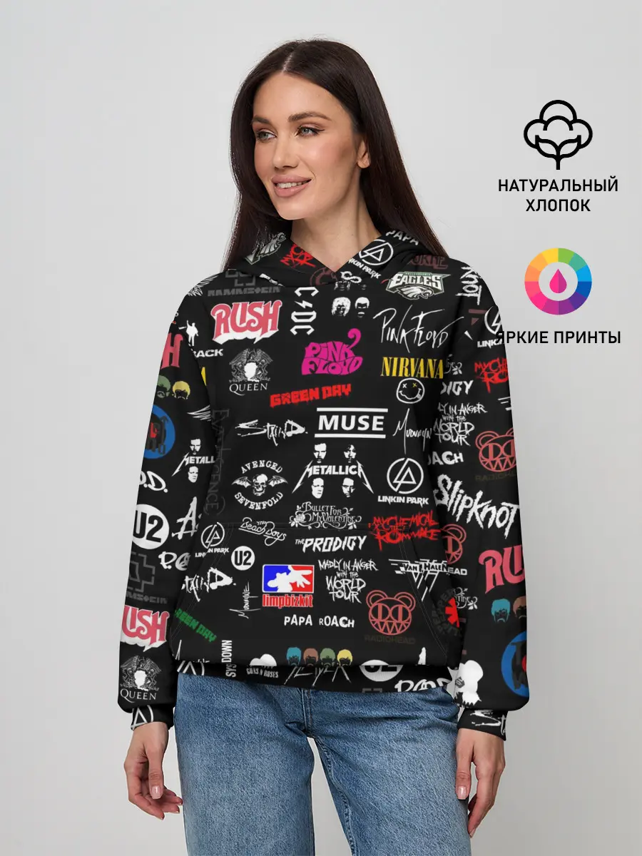 Женское худи / ЛОГОТИПЫ РОК ГРУПП | PATTERN