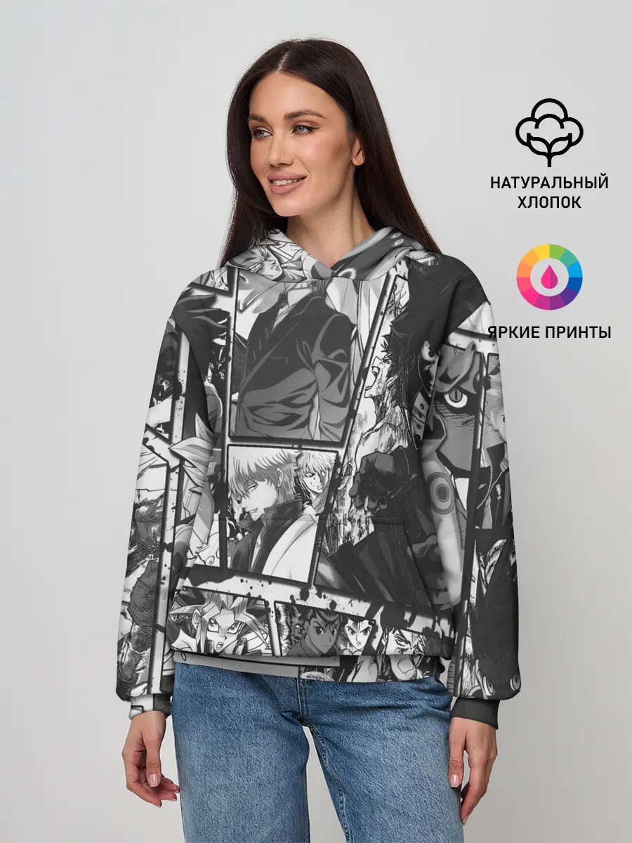 Женское худи / EPIC MAIN ANIME CHARACTERS 3D! monochome