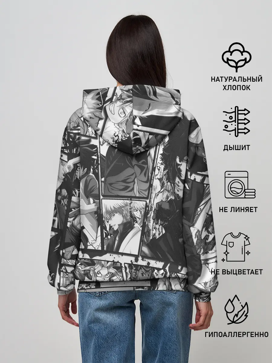 Женское худи / EPIC MAIN ANIME CHARACTERS 3D! monochome