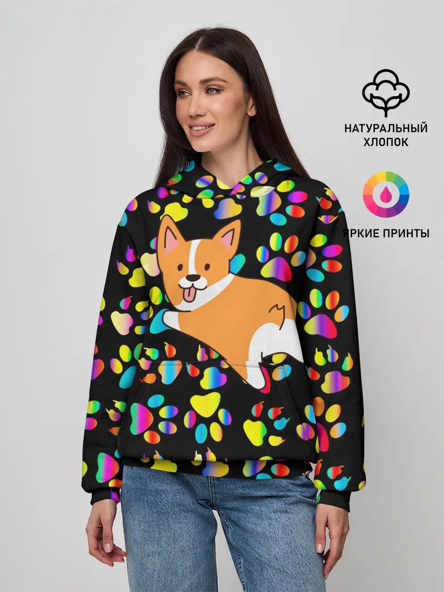 Женское худи / Корги | Цветные лапки