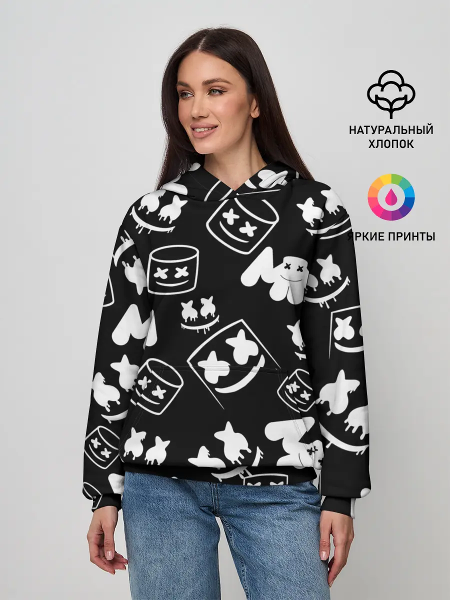 Женское худи / Marshmello ЧБ
