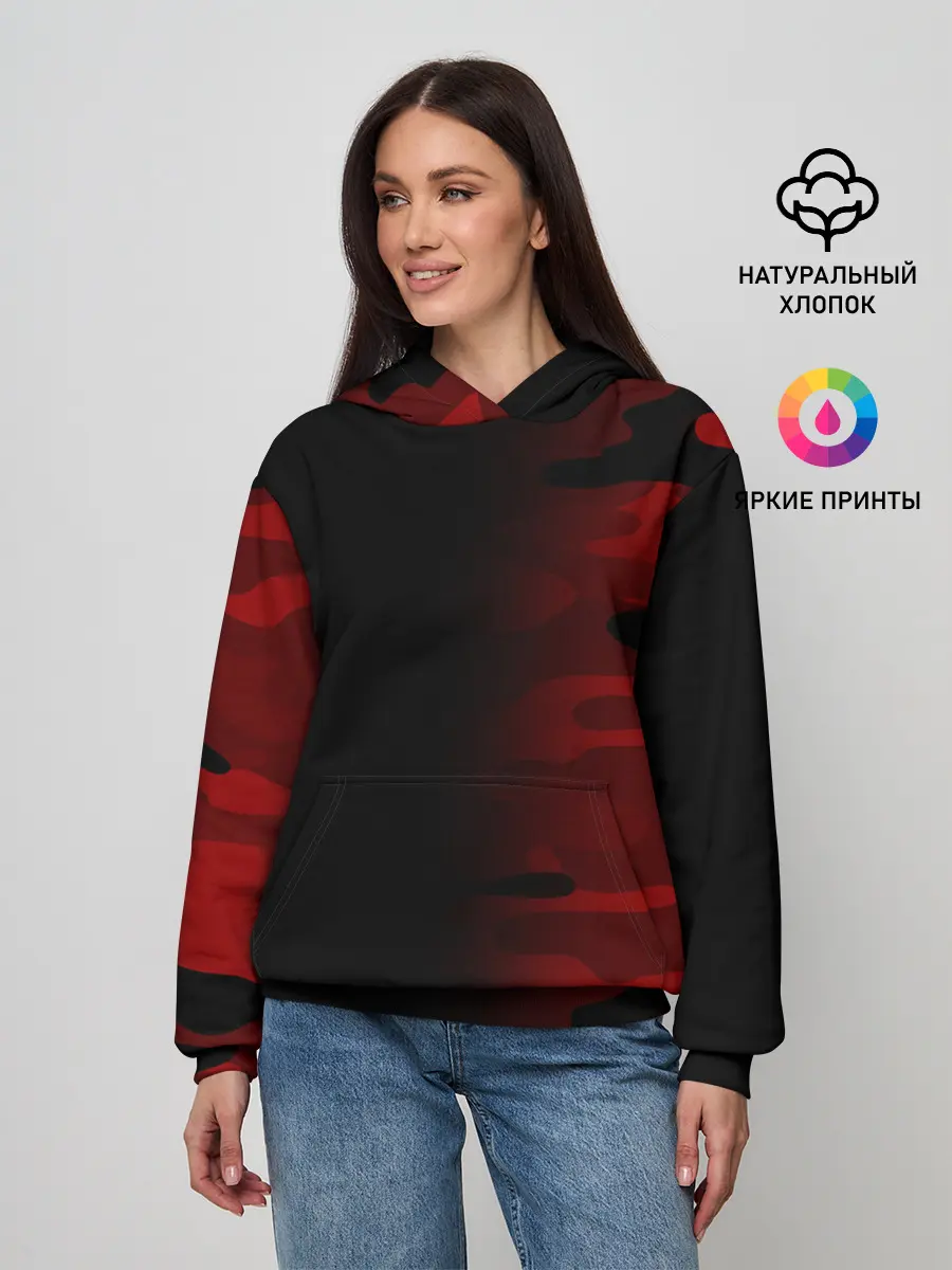 Женское худи / RED BLACK MILITARY CAMO | КРАСНЫЙ КАМУФЛЯЖ