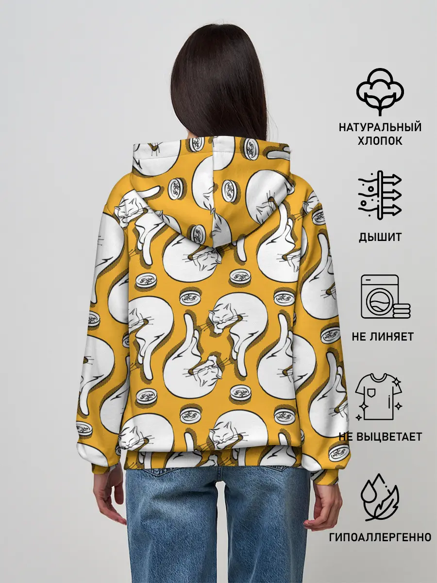 Женское худи / Белая кошка и корм