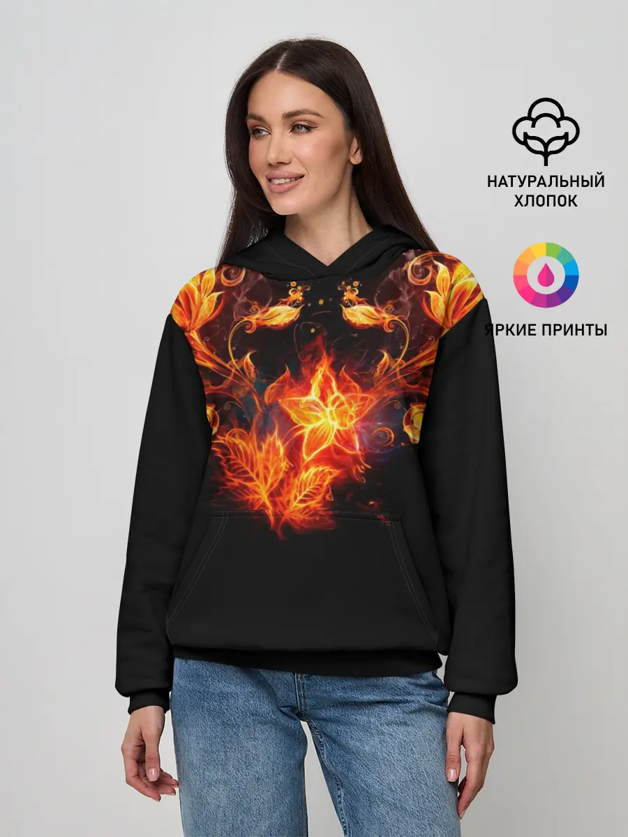 Женское худи / Огненные цветы в темноте