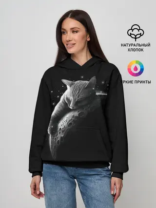 Женское худи / Спящий Кот на Луне